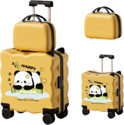 2PCS Kids Ride-On Suitcase, 20 Inch Carry-On Trunk with Cup Holder, Smooth Silent Wheels, Telescopic Handle, U-Shaped Seat, Password Lock, Unique Design, ABS Hardshell Case, Yellow