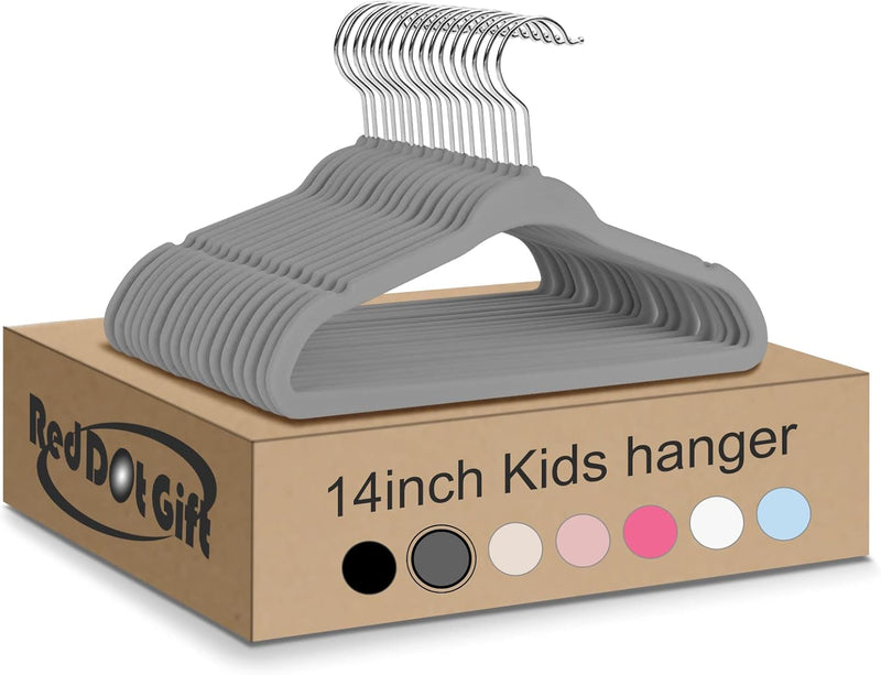 Red Dot Gift® 30-Pack Beige Velvet Kids Hangers - ( 35cm / 14 Inch )Premium Childrens Hangers for Closet, Ultra Thin Cute Hangers Kids Clothes Hanger,Small Hangers for Kids Clothes (Beige, 30)