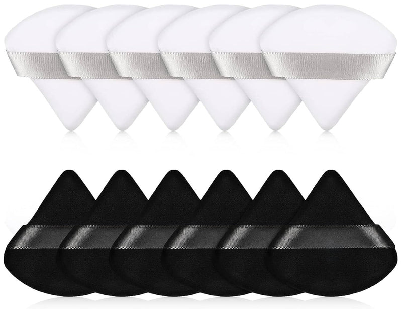 MOMENT 12 Pieces Powder Puff Face Triangle Makeup Sponge for Loose Powder Setting Powder Velour Foundation Blender Sponge Beauty Makeup Tool, Black & White