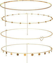 AMZSTRU Waist Belly Chain 4Pcs Adjustable Metal chain belt gold for Women Boho Multilayer Long Tassel waist chain gold Summer Body Beach Jewelry for Women Dress Skirt