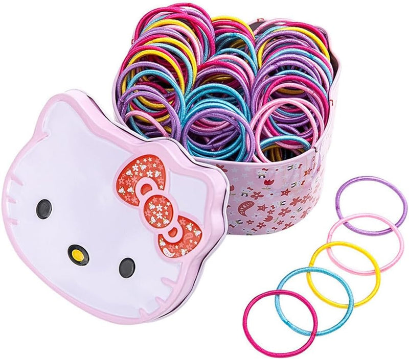 Shining Diva Fashion 100 pcs Combo Elastic Hair Bands Ties Accessories for Kids Baby Girls Women with Tin Kitty Box (15524zb) - 100 pcs COLORFUL in KITTY BOX