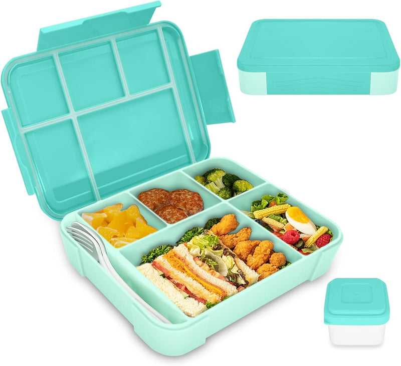 Generic Lunch Box for Kids & Adults, Rectangular, Grey, 1330 ml, 4 Compartments, Leak-proof, Microwave & Dishwasher Safe - Lake Blue 1330 ml