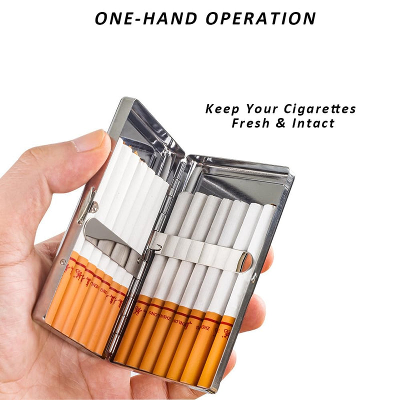 KUGUAN Stainless Steel Cigarette Case, 20pcs Slim/100's or 14pcs Regular/King Size, Moisture Proof, Durable, Portable, Good for Gift