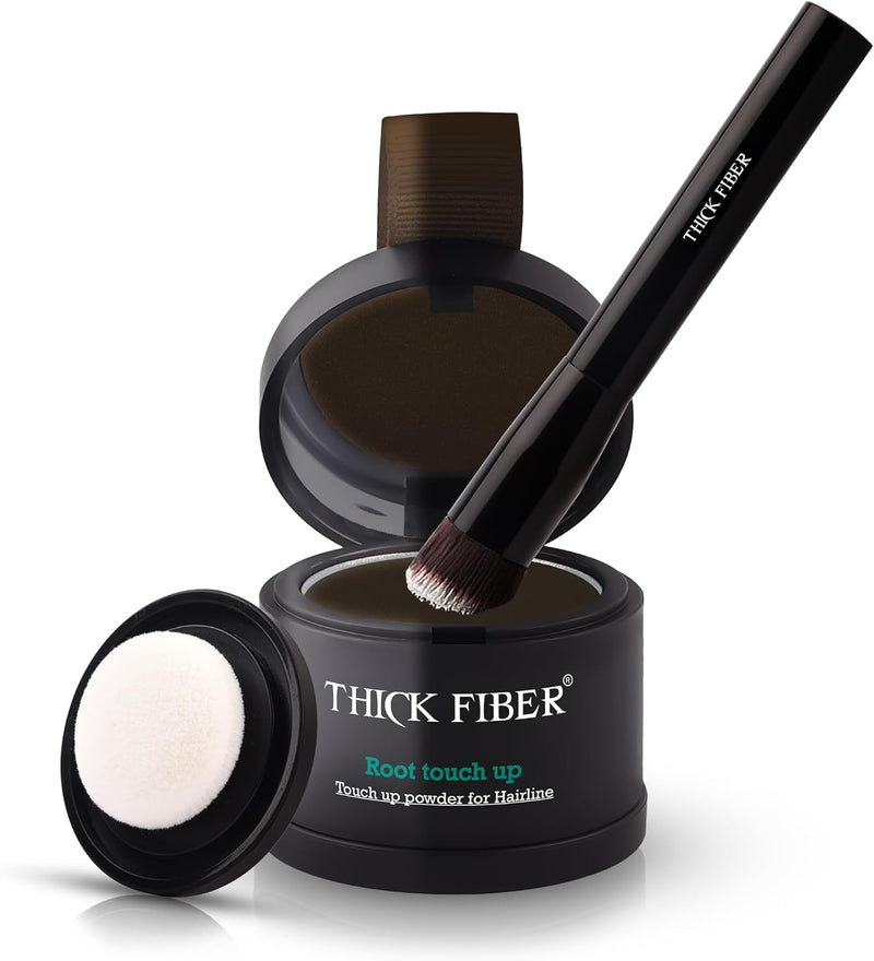 THICK FIBER Root Touch Up & Hairline Powder for Grey Root Coverage & Thin Hair Water & Sweat Resistant with Precise Brush Hair Loss Concealer for Roots, Bald Spots & Fill-In (Dark Brown) - Deep Dark Brown 4g ( Pack of 1)