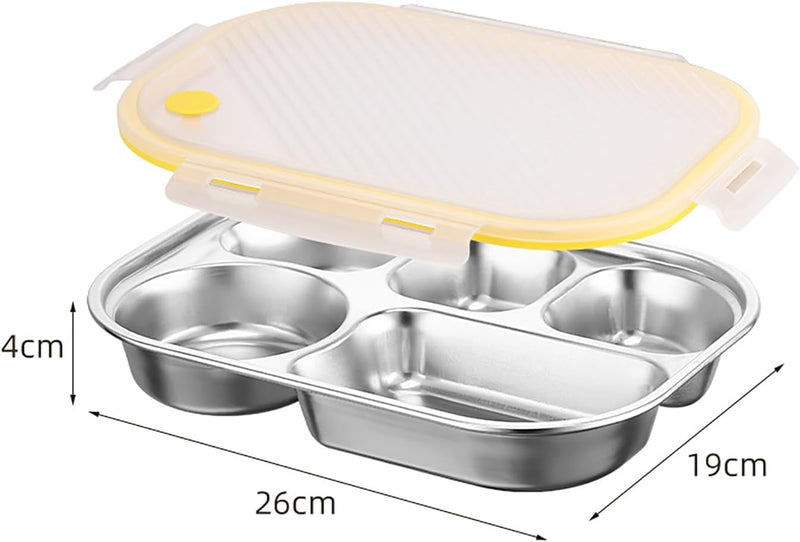 Stainless Steel Lunch Box with Plastic Lids - Bento Box 5 Compartments Reusable Meal Prep for Kids Adult School, Home Lunch, Travel