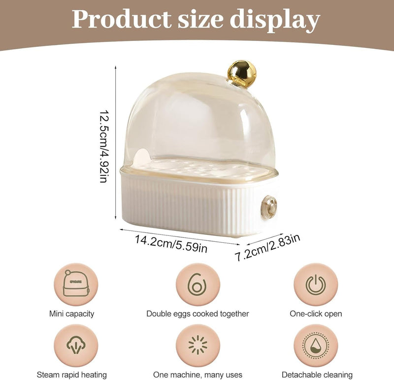 Versatile Electric Egg Cooker - 2-Egg Capacity Boiler, Steamer, Poacher | Automatic Rapid Mini Cooker for Hard Boiled Eggs