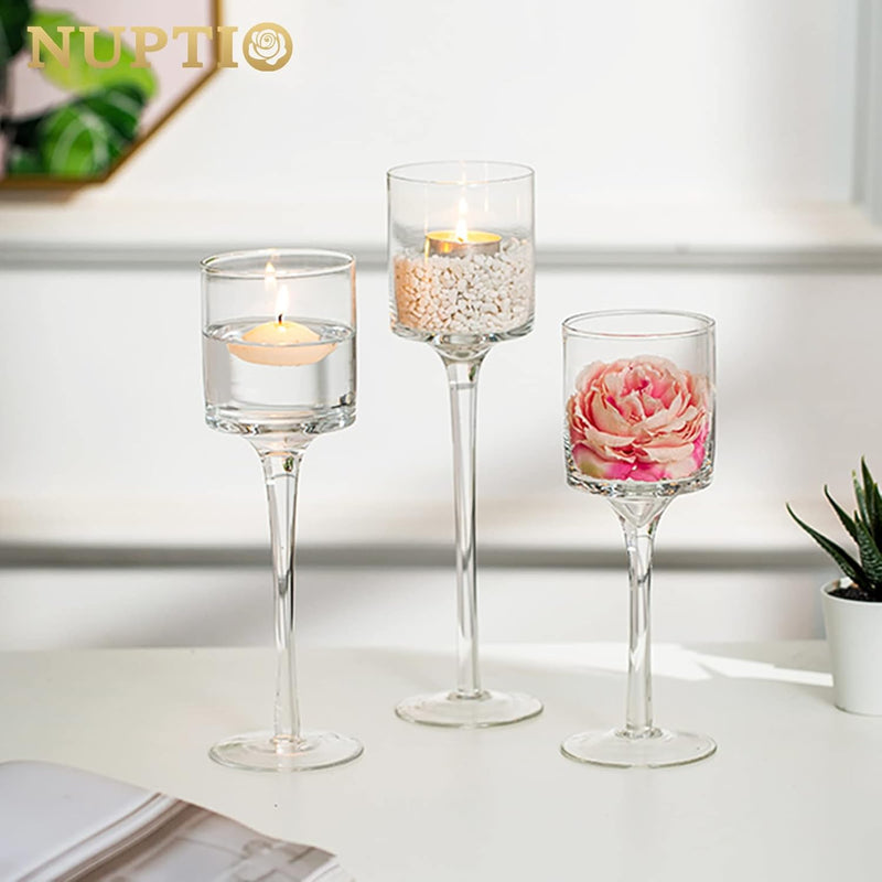 Nuptio Set of 3 Elegant Tea Light Glass Candle Holders Wedding Table Centrepiece
