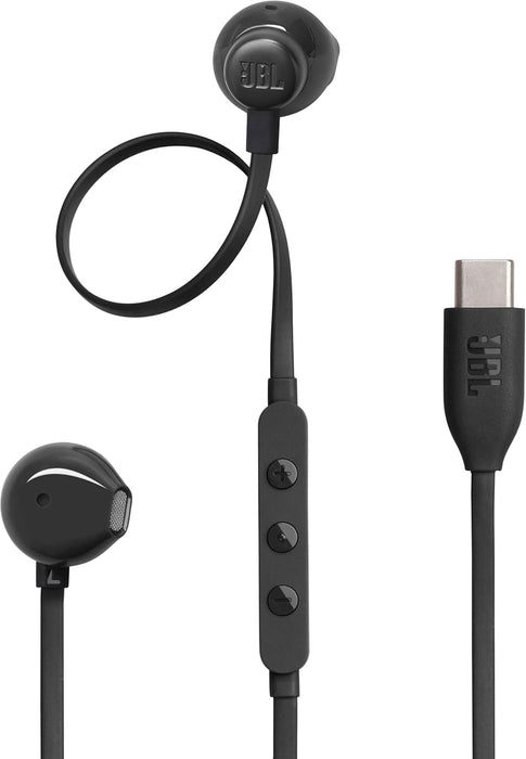 JBL Tune 110 Wired In-Ear Headphones, Deep and Powerful Pure Bass Sound, 1-Button Remote/Mic, Tangle-Free Flat Cable, Ultra Comfortable Fit - Black, JBLT110BLK