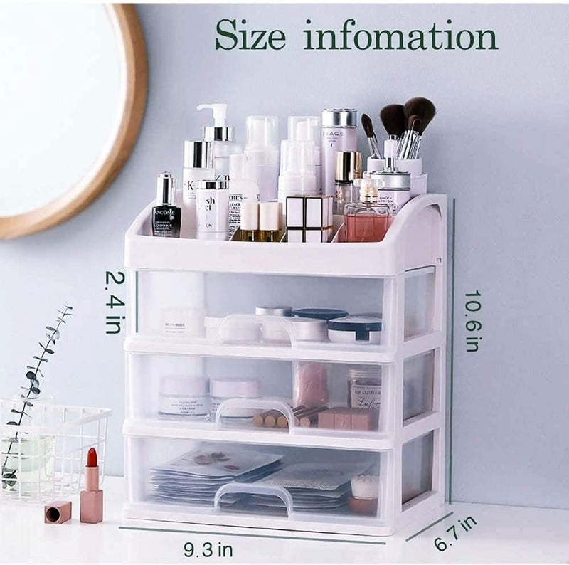 Makeup Organizer for Vanity, Skincare Organizers with 3 Drawers, Cosmetics Organizer for Skin Care, Eyeshadow, Brushes, Lipstick, Powders, Nail Polish.Great for Dresser, Bedroom, Bathroom (White)