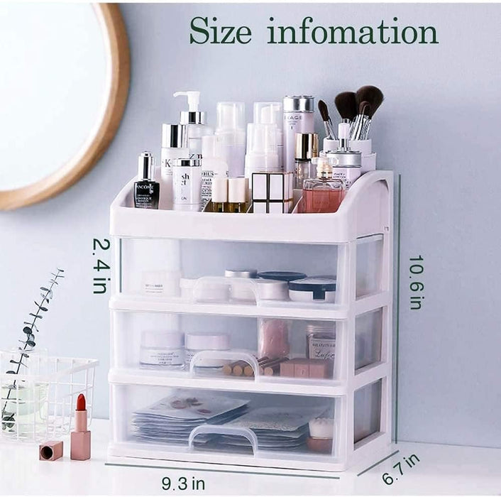 Makeup Organizer for Vanity, Skincare Organizers with 3 Drawers, Cosmetics Organizer for Skin Care, Eyeshadow, Brushes, Lipstick, Powders, Nail Polish.Great for Dresser, Bedroom, Bathroom (White)