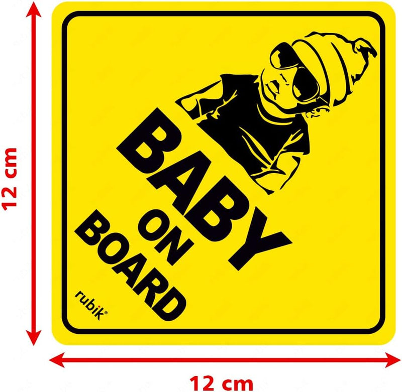 Rubik Baby on Board Car Sign Self Adhesive Sticker, 1pc Reflective Kids Safety Warning Cute Design for Car Rear Window Bumper Universal Fit (12x12cm)
