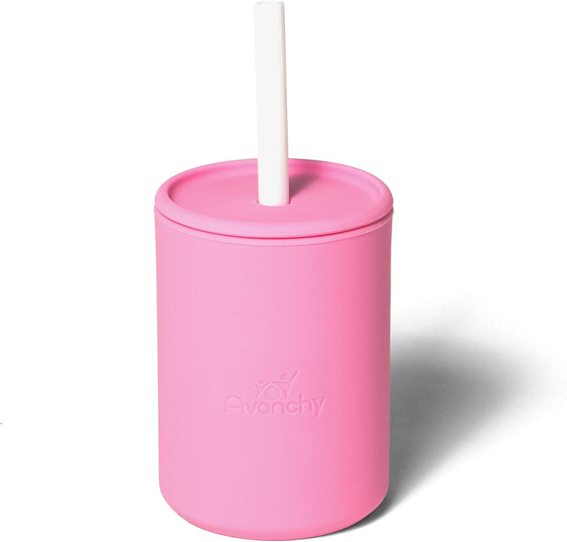 Avanchy Silicone Training Sippy Cup with Straw Lid – Tiny Cup for Babies 6+ Months to Toddlers 1 Year Old – 5 oz Infant Water Cup for Baby Led Weaning, Pink