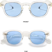 Unisex Vintage Retro Round Style Tinted Sunglasses For Men Women Fashion Circle Sun Glasses 46mm - C25 Crystal Frame/Blue Tinted Lens