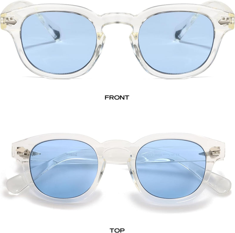 Unisex Vintage Retro Round Style Tinted Sunglasses For Men Women Fashion Circle Sun Glasses 46mm - C25 Crystal Frame/Blue Tinted Lens