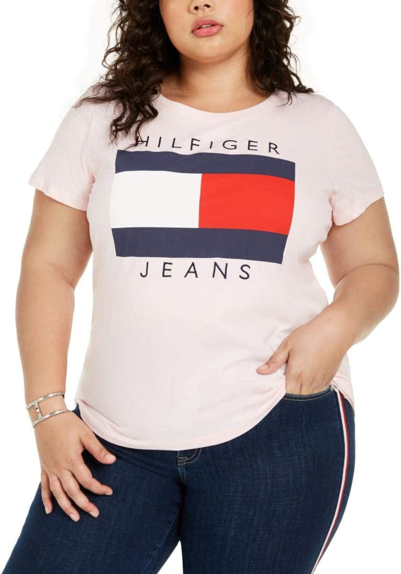 Womens Plus Logo Short Sleeves T-Shirt Pink 1X