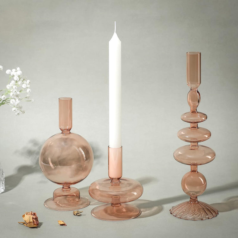 Rtteri 3 Pcs Glass Candlestick Holders Glass Taper Candle Holders Groovy Candlestick Wavy Glass Candlestick Holders Elegant Glass Candlestick Glass Vases for Home Party Centerpiece (Green)