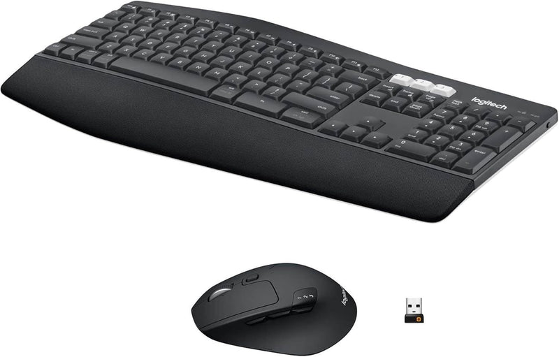 Logitech MK850 Multi-device wireless keyboard and mouse, Bluetooth 2.4 GHz, flexible frame and wireless, 12 programmable keys, battery life 3 years, PC/Mac, QWERTY UK design - Black