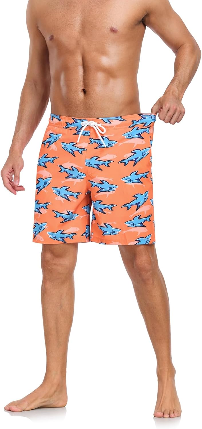 Mens Swim Trunks with Compression Liner 2 in 1 Quick Dry Beach Swimming Trunks Swim Shorts with Zipper Pockets