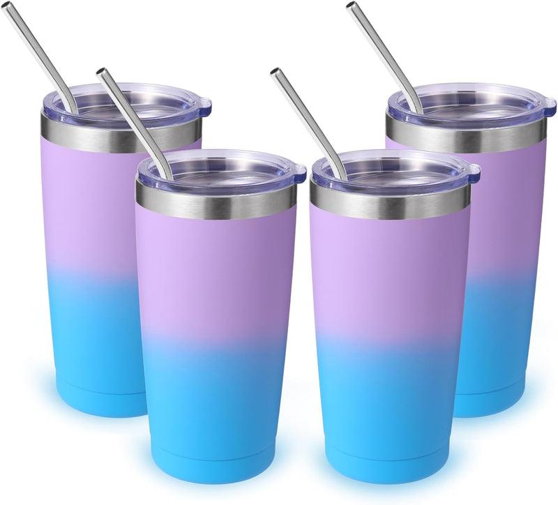 Volhoply 20oz Stainless Steel Tumbler with Lid and Straw,Double Wall Insulated Travel Iced Coffee Mug Fits Car Cup holder,Powder Coated Cups for Hot and Cold Drinks,Gifts for Women Men（White,1 Set）