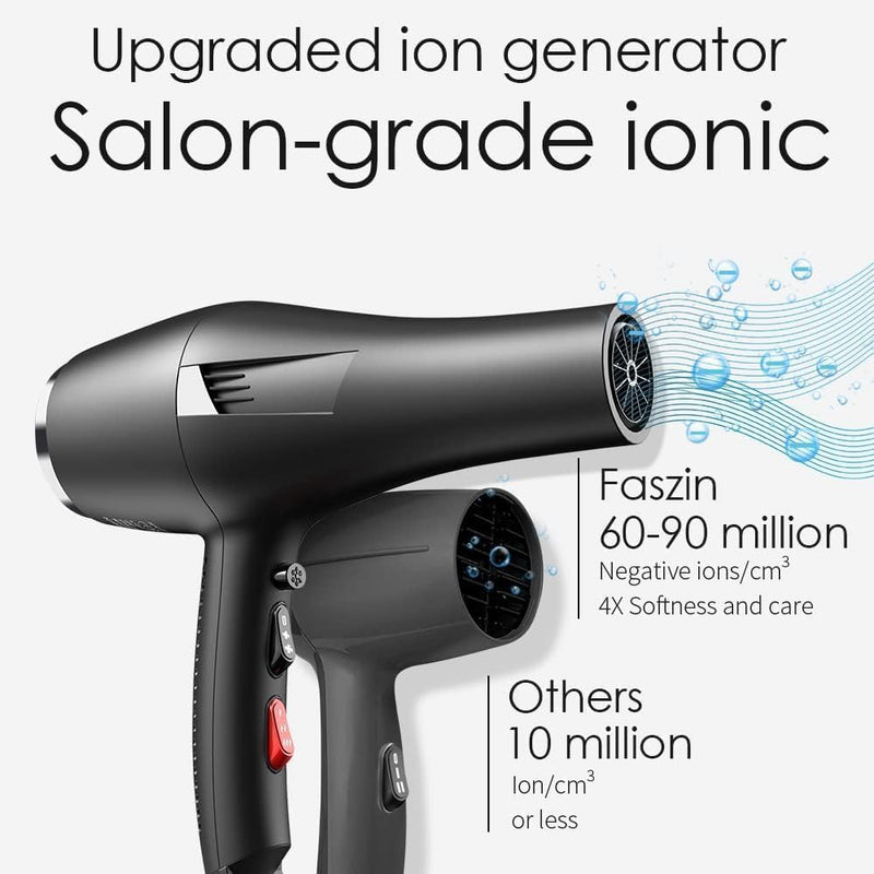 Faszin Ionic Hair Dryer, Salon Professional Blow Dryer 2400W AC Motor Fast Drying with 2 Speed, 3 Heat Setting, Cool Button, with Diffuser, Nozzle, Concentrator Comb for Curly and Straight Hair