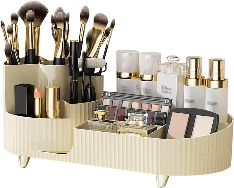 Makeup Organizer, New Perfume Organizer,Upgraded 2-in-1 360 Rotating Makeup Brush Holder,Vecolla Large Adjustable Cosmetic Storage for Vanity,Makeup Organizer Drawers for Skincare Cosmetic(Black)