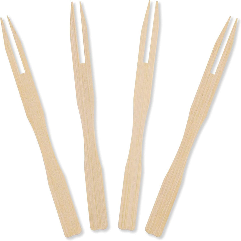 Bamboo Forks 9cm,(50pcs) Mini Food Picks for Party, Banquet, Buffet, Catering, and Daily Life. Two Prongs - Blunt End Toothpicks for Appetizer