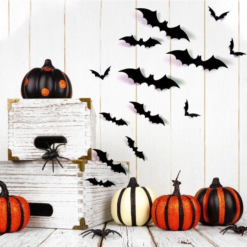 Zuooiec 120 Pcs Halloween Bats Decorations: 3D PVC Wall Decals, Scary Stickers for Indoor Outdoor Party, DIY Home Window Door Decor