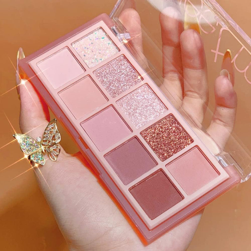 10 Colors Eyeshadow Palette,Matte&Glitter&Shimmer Eyeshadow Korean Makeup,Long Lasting Blendable Shades,Naturing-Looking,Waterproof Cool Eye Shadow Makeup Palette,01 - Rose Pink