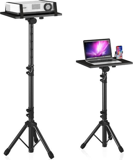 Projector Stand Tripod From 23.5" to 46.5", Laptop Tripod Stand Height Adjustable with Gooseneck Phone Holder, Laptop Floor Stand for Office, Home, Stage, Studio, DJ Racks Holder Mount - Aï¼23"-46" Black