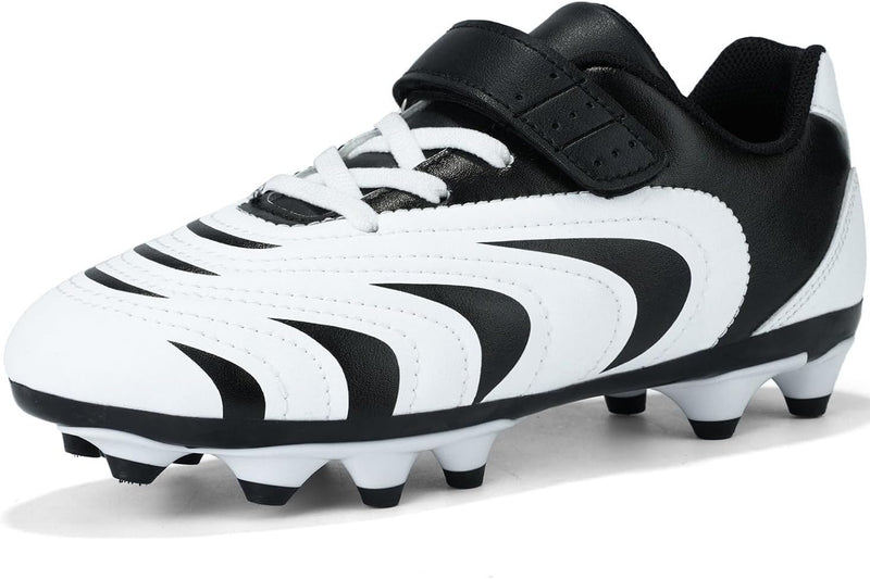 Boys Soccer Shoes Kids Girls Firm Ground Cleats Astro Turf Trainers Football Boots Outdoor Spikes Athletic Sport Teenager Professional Football Shoes - Black/White