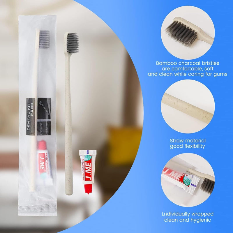 SYOSI 30 Count Disposable Toothbrushes with Mini Toothpaste Individually Wrapped, Travel Size Toothbrush Set Kit, On The Go Disposable Toothbrush for Travel, Hotel, Guest Bathroom Essentials
