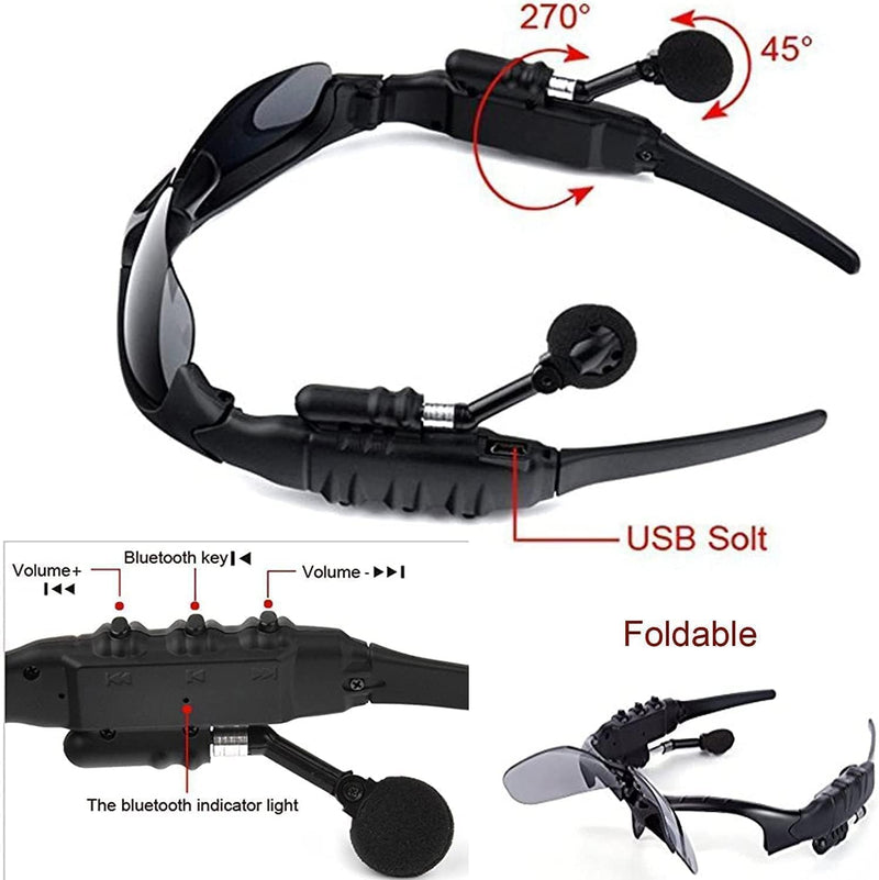 Bluetooth Sunglasses, Wireless Music Sunglasses Men Women Sports Sunglasses Smart Glasses Handfree Call Headphone Stereo Sound with Mic for Smart Phone, Outdoor Travel Driving Cycling (Gray Black)