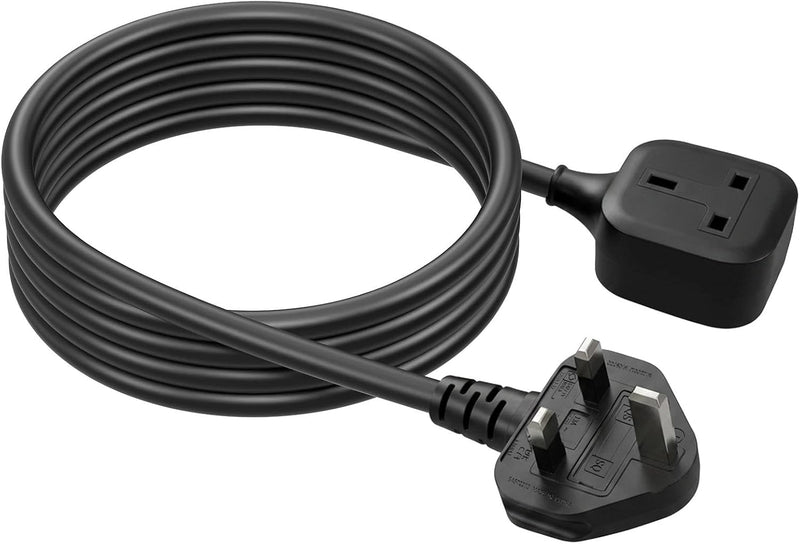 EP 1M 13A Heavy Duty Extension Lead 3 Socket Fireproof Power Strip with Surge Protection Indoor Extension Cable for Home, Office Black - 5M