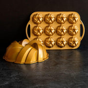 Nordic Ware 95377 Bundtlette Pan 75th Anniversary Braided Bundt Bites, Gold