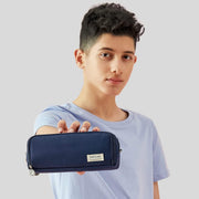 Large Capacity Pencil Case 3 Compartment Pouch Pen Bag for School Teen Girl Boy Men Women (Navy)