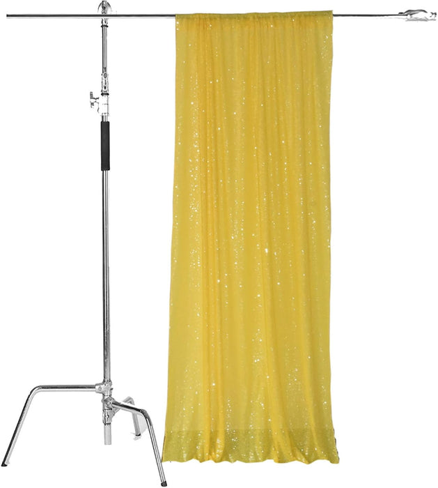 LQIAO 2 Panels Light Gold Sequin Backdrop Glitter Fabric for Wedding Birthday Parties Shimmer Wall-2x8ft