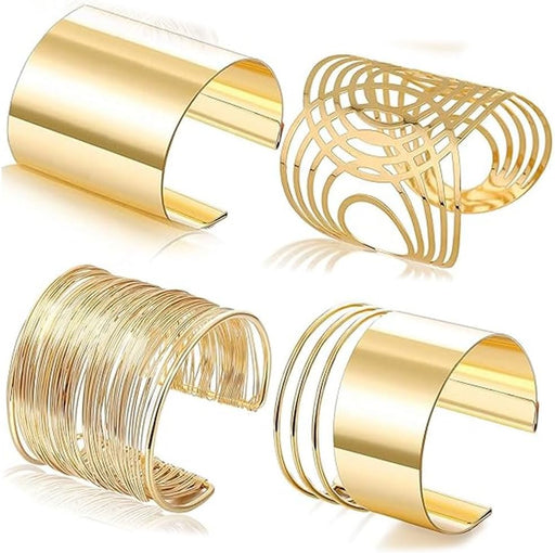 4PCS Gold Chunky Cuff Bracelets for Women Irregular Minimalist Statement Bangle Bracelets Set Open Wide Bangle Arm Cuff Upper Arm Punk Jewelry