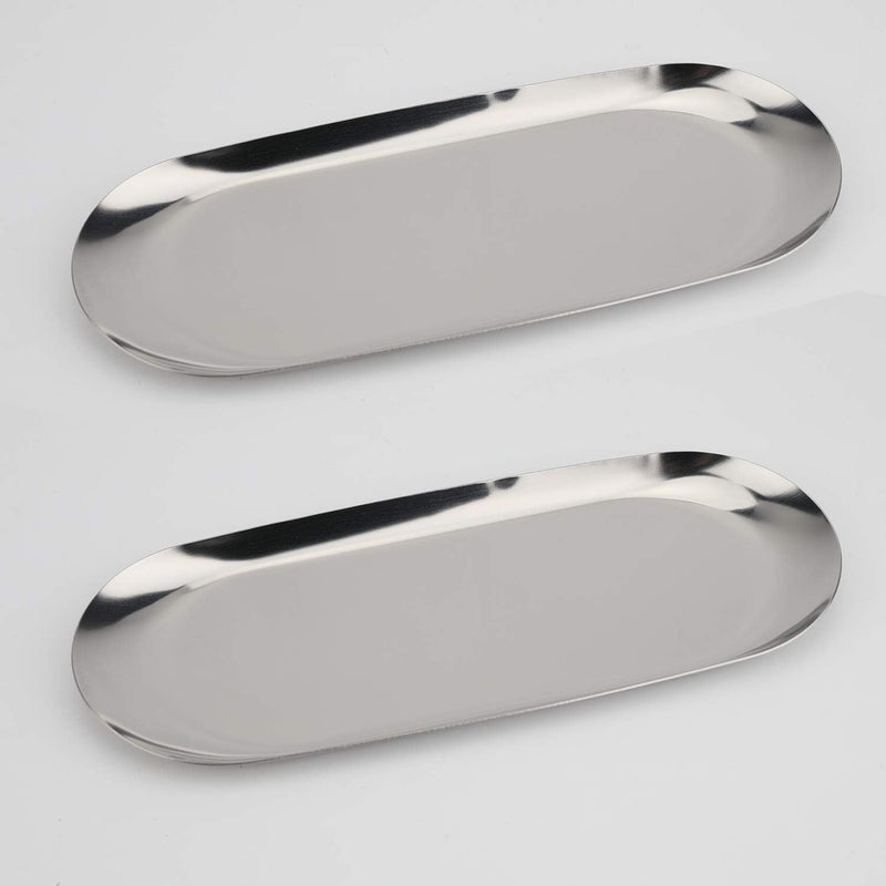 Fermus Stainless Steel Decorative Tray, Set of 2, 9 Inch Long, Jewelry Dish Cosmetics Organizer Bathroom Clutter Serving Platter Small Storage Tray, Oval, Gold