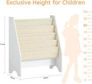 Book Shelf Kids Book Stand Bookshelf Bookcase Storage Shelves Rack Toys Organizer For Kids Storage Display Holder رف كتب الأطفال رف كتب for Children's Room, Playroom, Nursery, FRG225-W - yellow fabric