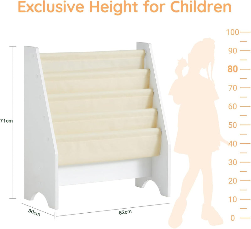 Book Shelf Kids Book Stand Bookshelf Bookcase Storage Shelves Rack Toys Organizer For Kids Storage Display Holder رف كتب الأطفال رف كتب for Children's Room, Playroom, Nursery, FRG225-W - yellow fabric