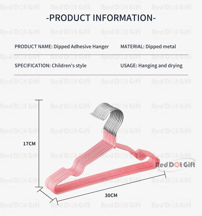 Red Dot Gift® 10-Pack Baby Metal Hangers 30cm Pink Color - Nursery Clothes Hangers Non Slip Toddler Hangers for Children Clothes Space Saving Clothes Hangers Rubber Coat Hangers