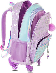 4-wheel Trolley 17" School Bag Set of 3 w/Lunch Bag and Pencil Pouch - Love Purple
