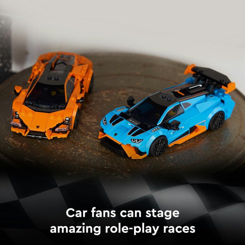 Speed Champions Lamborghini Revuelto & Huracán STO - Toy Race Cars Model Kit incl. 2 Driver Minifigures - Birthday Gift for 10+ Year Old Boys - 77238