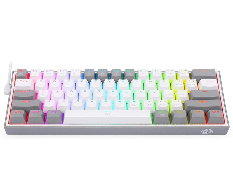 Redragon K617 Fizz 60% Wired RGB Gaming Keyboard - 61 Keys Hot-Swap Compact Mechanical Keyboard with Linear Red Switches, Pro Driver/Software Supported - White/Grey