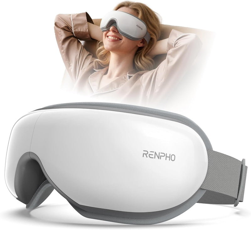 Eyeris 1 - Eye Massager with Heat, Heated Eye Mask with Bluetooth Music for Migraine, Eye Care Face Massager, Relax Eye Strain Dark Circle Eye Bags Dry Eye, Ideal Birthday Gift - A-White A-Bianco