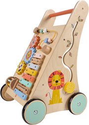 EUREKA KIDS Safari Wooden Baby Activity Walker W/Xylophone Push And Pull Walker Learning Activities Educational Toy For Boys And Girls Toddlers For 12M+
