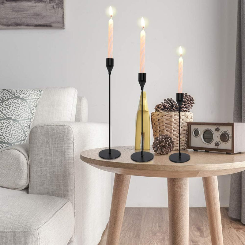 Tidelence Black Candle Holders Set of 3 for Taper Candles Decorative Candlestick Holders for Wedding, Dinning, Party Fits 3/4 inch Thick Candle&Led Candles (Black Brass Metal Candelabra)
