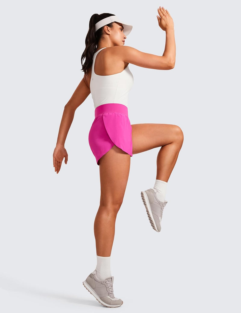 CRZ YOGA High Waisted Dolphin Athletic Running Shorts for Women 3" High Split Comfy Mesh Liner Gym Workout Track Shorts