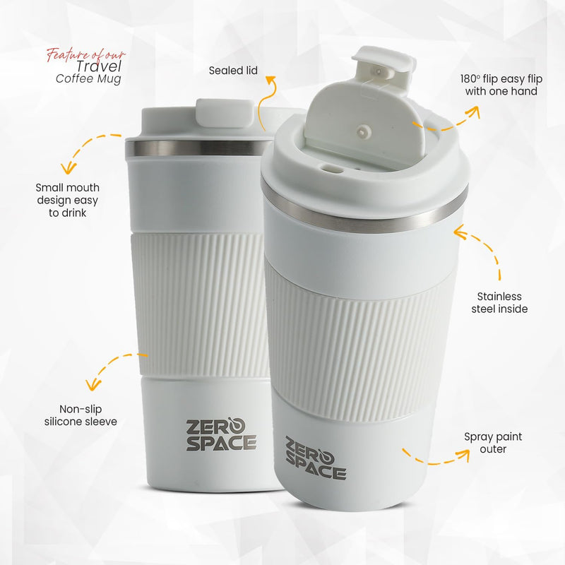 ZeroSpace Travel Coffee Mug, Stainless Steel Coffee Tumbler, Double Wall Vacuum Hot and Cold Insulated Coffee Mug for Home Travel Office Outdoor Works (Black - 500ml)