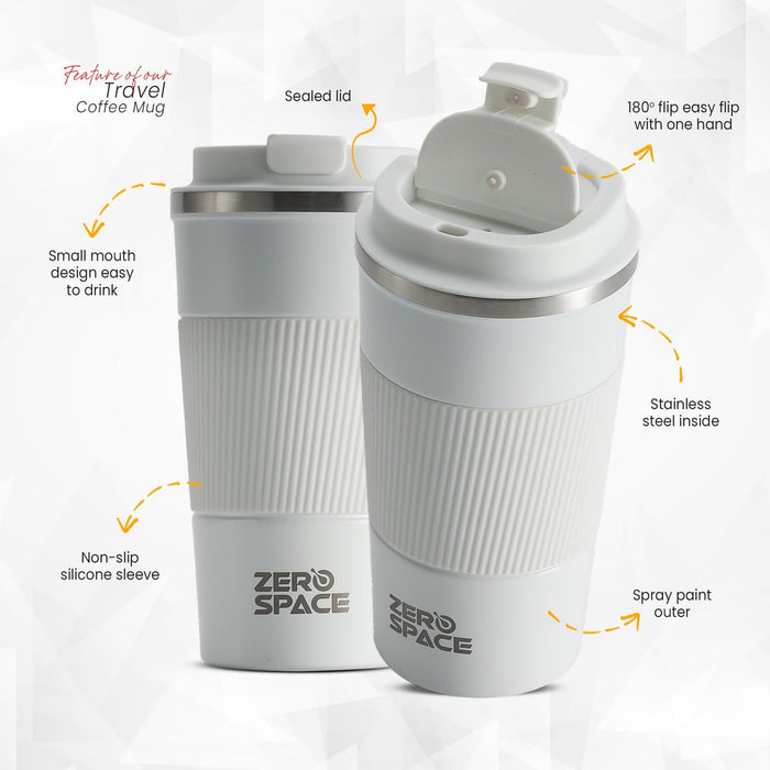 ZeroSpace Travel Coffee Mug, Stainless Steel Coffee Tumbler, Double Wall Vacuum Hot and Cold Insulated Coffee Mug for Home Travel Office Outdoor Works (Black - 500ml)